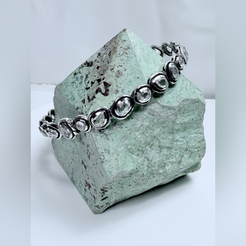 Silpada Rare Htf Sterling Silver Brilliance Crystal Hinged Bangle W/Safety Chain